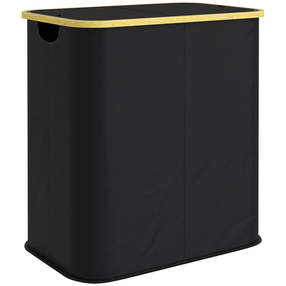 Double Folding Laundry Basket 80 L Dirty Laundry Hamper with Lid, Grooved Handles, Laundry Bin for Bathroom, Bedroom, Laundry Room, Black