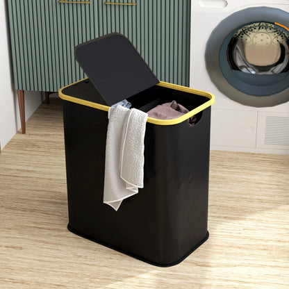 Double Folding Laundry Basket 80 L Dirty Laundry Hamper with Lid, Grooved Handles, Laundry Bin for Bathroom, Bedroom, Laundry Room, Black