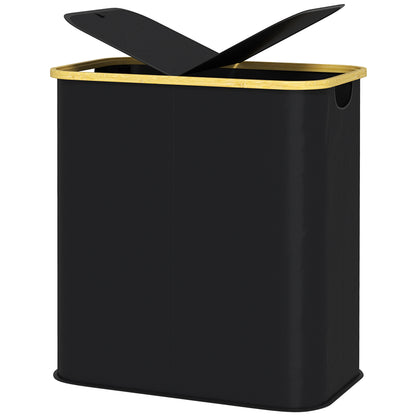 Double Folding Laundry Basket 80 L Dirty Laundry Hamper with Lid, Grooved Handles, Laundry Bin for Bathroom, Bedroom, Laundry Room, Black