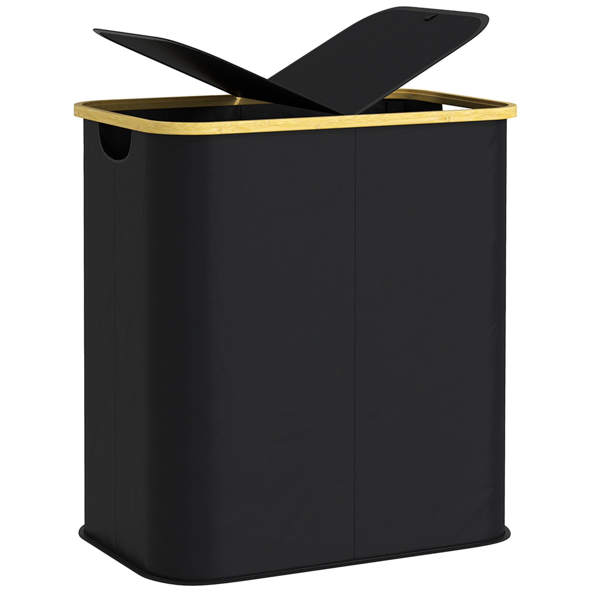 Double Folding Laundry Basket 80 L Dirty Laundry Hamper with Lid, Grooved Handles, Laundry Bin for Bathroom, Bedroom, Laundry Room, Black