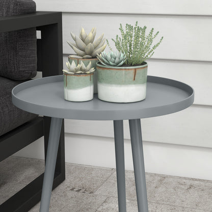 Round Garden Coffee Table, Outdoor Side Table with Rounded Steel Edge, dim. Ø40 x 50H cm gray