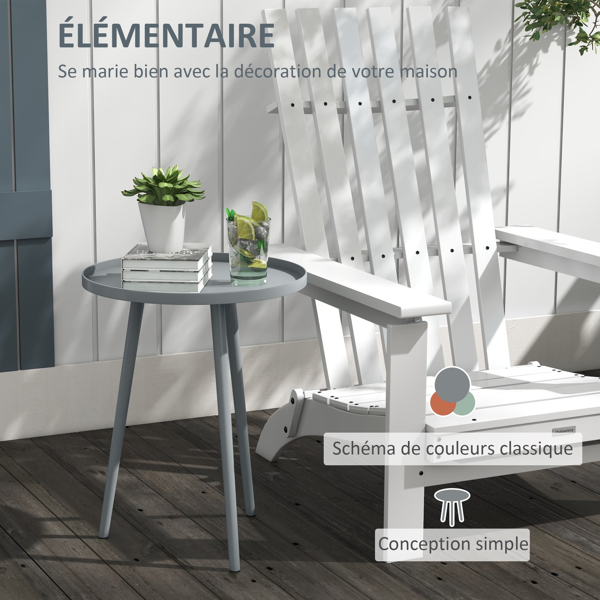 Round Garden Coffee Table, Outdoor Side Table with Rounded Steel Edge, dim. Ø40 x 50H cm gray