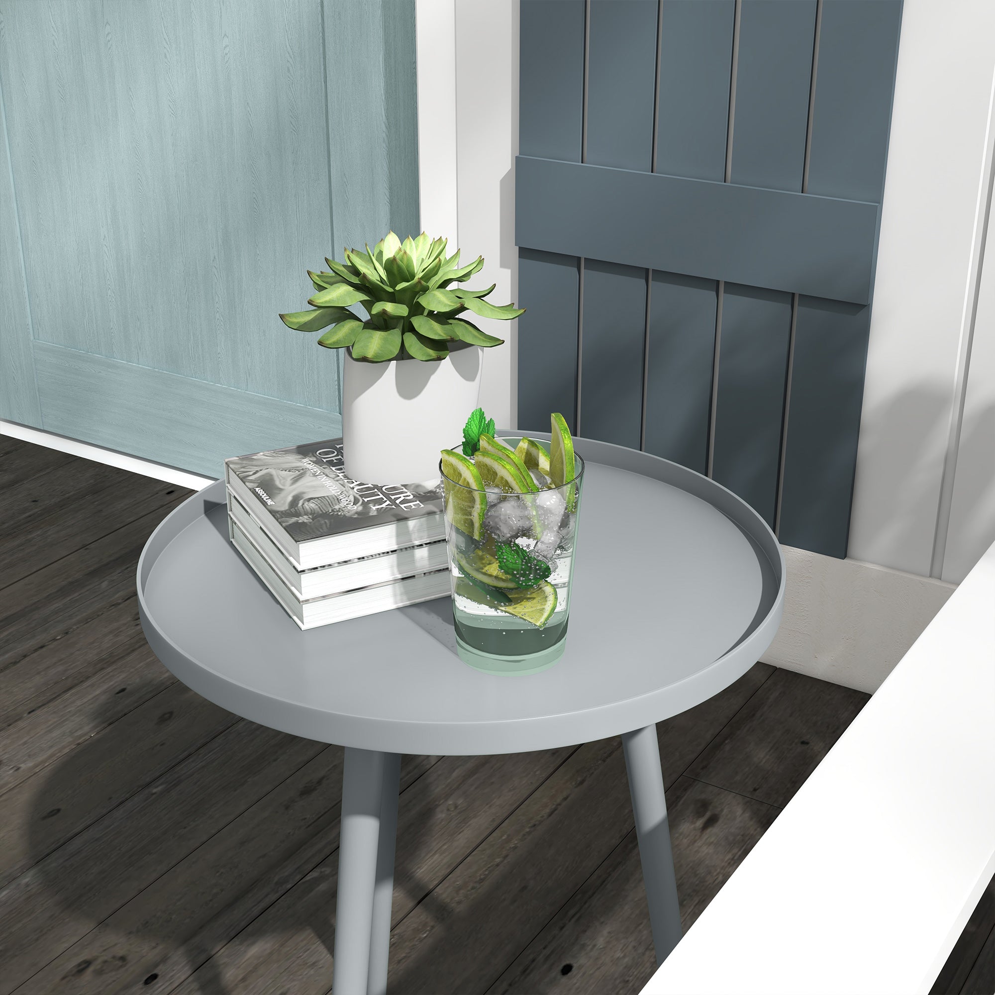 Round Garden Coffee Table, Outdoor Side Table with Rounded Steel Edge, dim. Ø40 x 50H cm gray