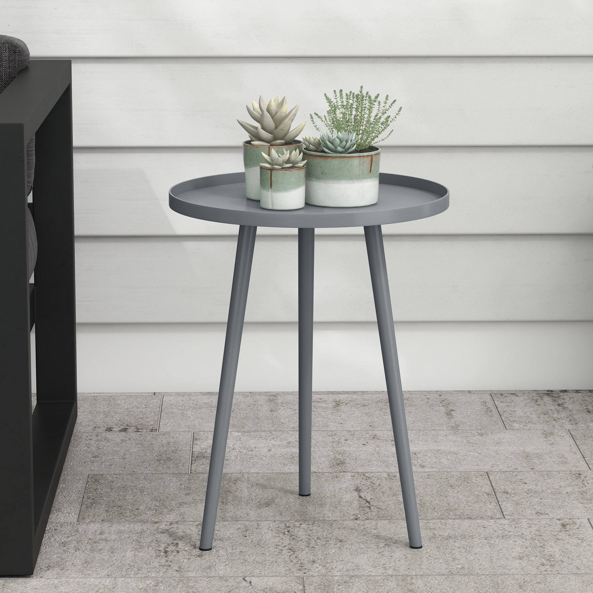 Round Garden Coffee Table, Outdoor Side Table with Rounded Steel Edge, dim. Ø40 x 50H cm gray
