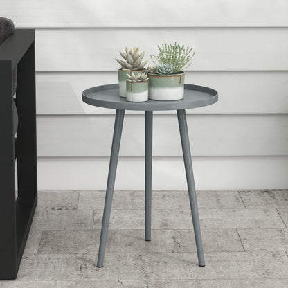 Round Garden Coffee Table, Outdoor Side Table with Rounded Steel Edge, dim. Ø40 x 50H cm gray