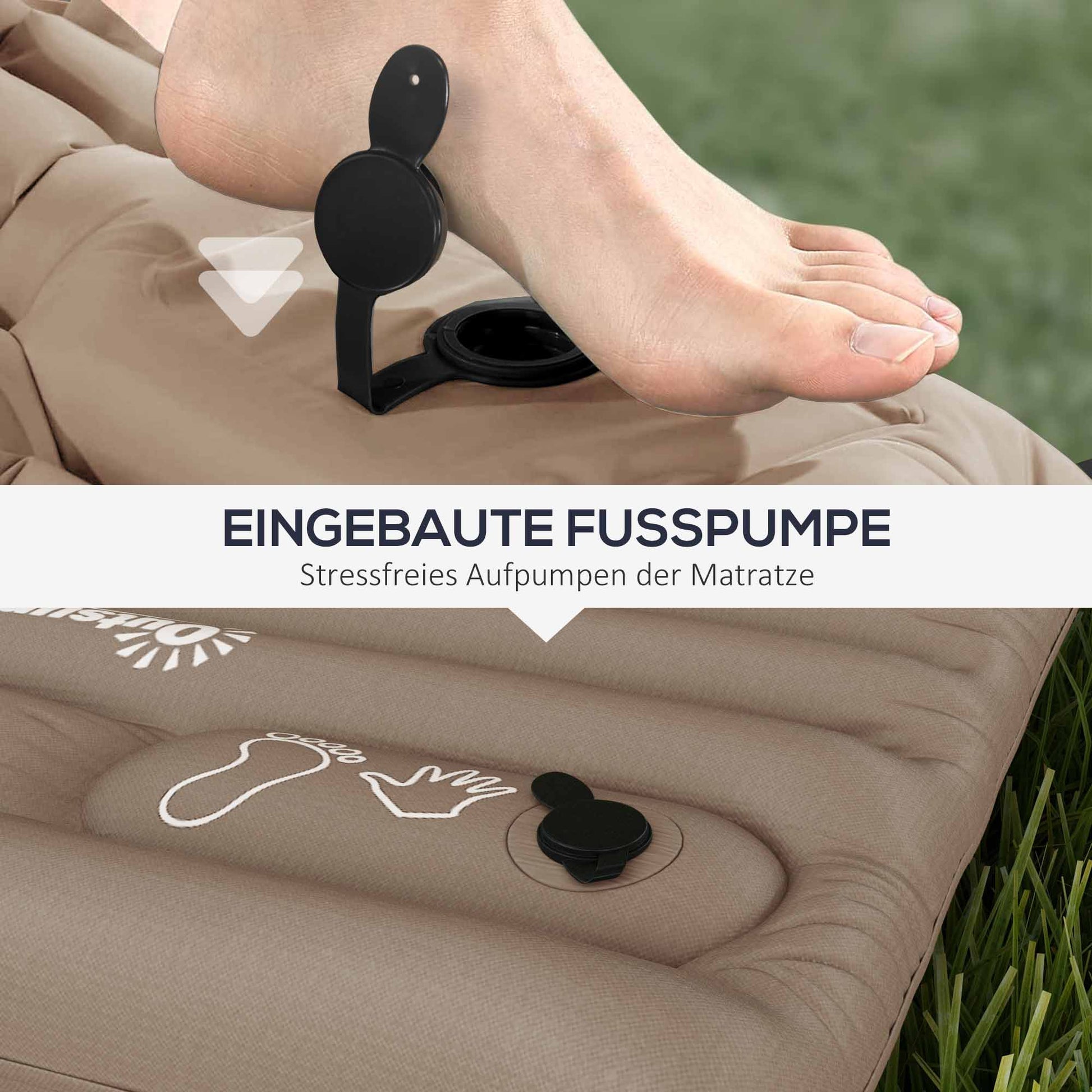 Camping Air Mattress, Inflatable Mattress with Foot Pump, Water-Resistant Air Bed with Carrying Bag, Sleeping Pad for Garden, Holds up to 120 kg, Khaki