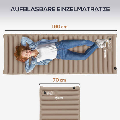 Camping Air Mattress, Inflatable Mattress with Foot Pump, Water-Resistant Air Bed with Carrying Bag, Sleeping Pad for Garden, Holds up to 120 kg, Khaki