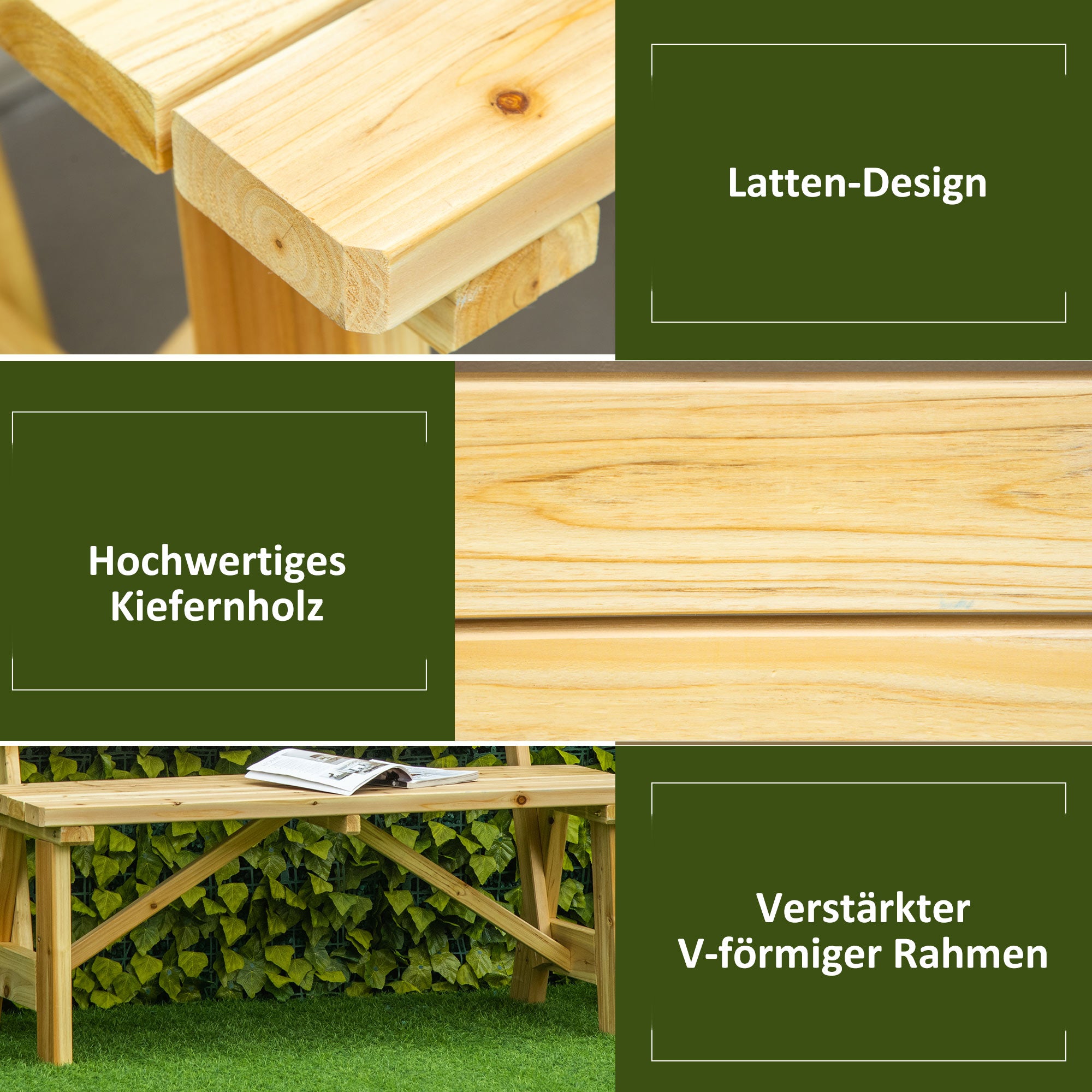 2-Seater Garden Bench Wood, Weatherproof Bench, UV-Resistant Garden Furniture with Backrests, Park Bench 220kg Load Capacity, Balcony Bench, Wooden Bench for Balcony Terrace, Garden, 116 x 56 x 80 cm, Natural