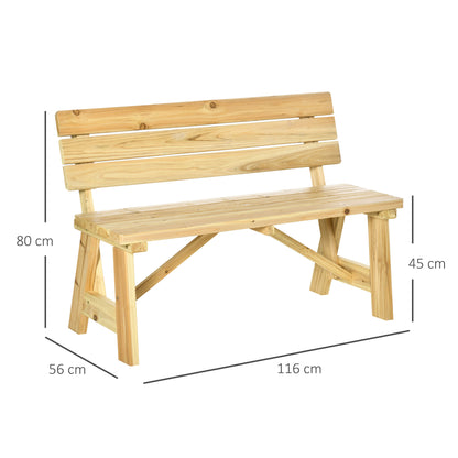 2-Seater Garden Bench Wood, Weatherproof Bench, UV-Resistant Garden Furniture with Backrests, Park Bench 220kg Load Capacity, Balcony Bench, Wooden Bench for Balcony Terrace, Garden, 116 x 56 x 80 cm, Natural