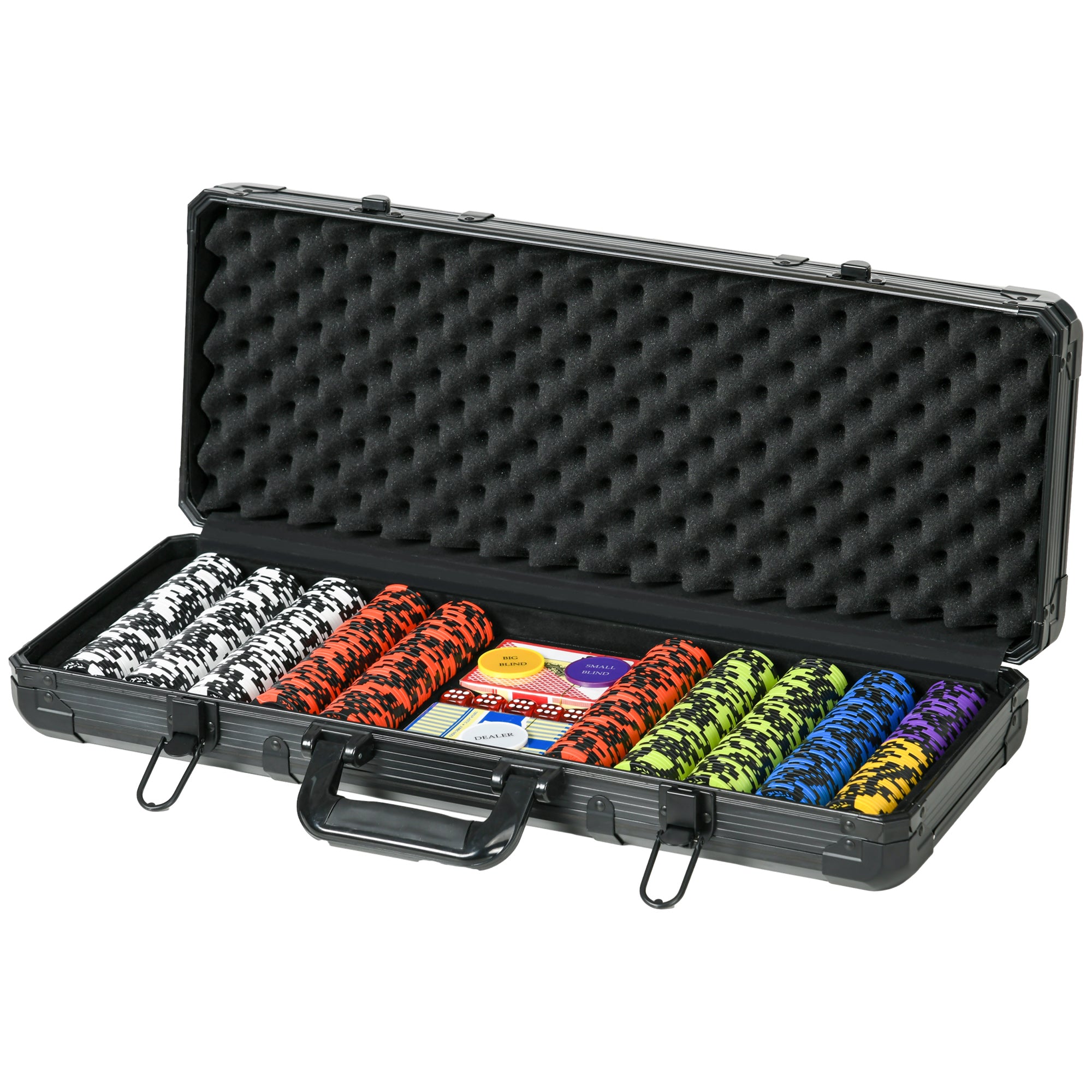 SPORTNOW Poker Set Complete Poker Set, with 500 Chips 14g, 5 Dice, 2 Decks of Cards 3 Texas Hold'em Buttons, Poker Cards, Dealer Button
