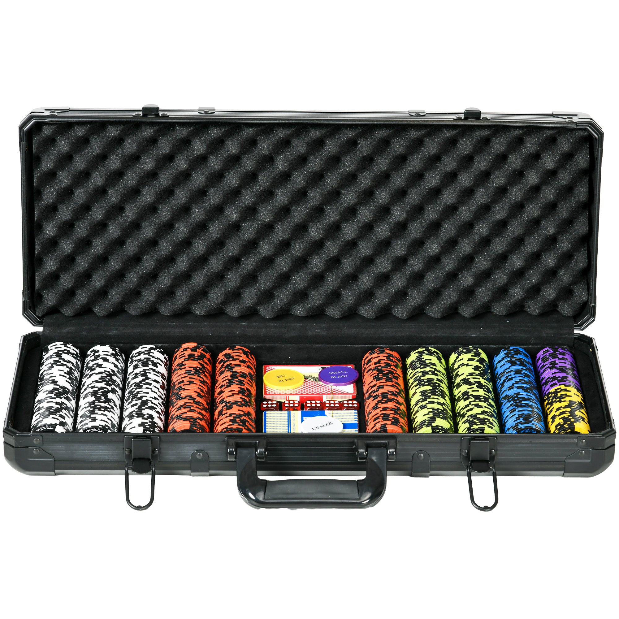 SPORTNOW Poker Set Complete Poker Set, with 500 Chips 14g, 5 Dice, 2 Decks of Cards 3 Texas Hold'em Buttons, Poker Cards, Dealer Button