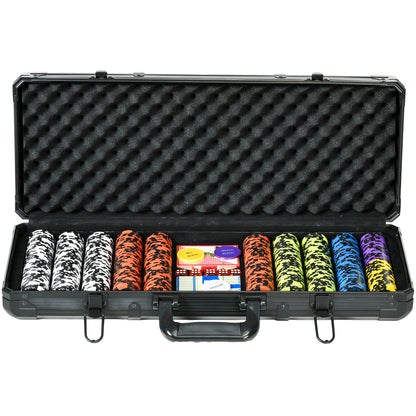 SPORTNOW Poker Set Complete Poker Set, with 500 Chips 14g, 5 Dice, 2 Decks of Cards 3 Texas Hold'em Buttons, Poker Cards, Dealer Button