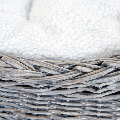 Rattan Wicker Cat Basket with 2 Soft Cushions Cat House Pet Bed made of Water Hyacinth for Living Room Gray 56 x 37 x 40 cm