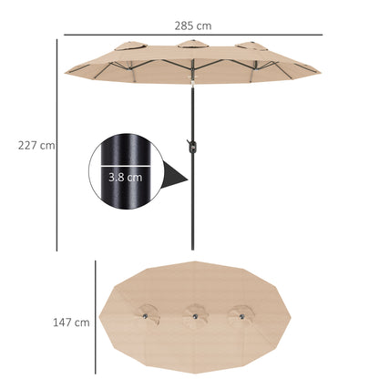 Double Tilt Garden Umbrella with 45° Tilt, Crank, and 3 Air Vents, Steel and Polyester Outdoor Umbrella, 295x152x222 cm, Coffee