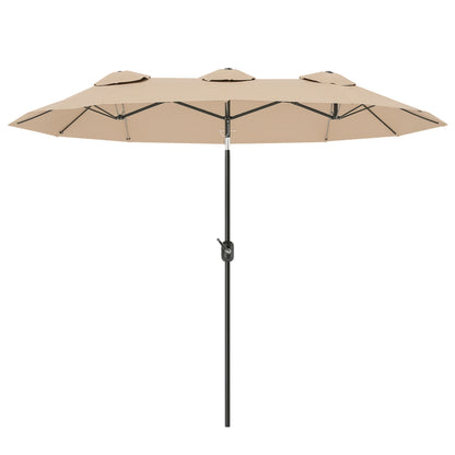 Double Tilt Garden Umbrella with 45° Tilt, Crank, and 3 Air Vents, Steel and Polyester Outdoor Umbrella, 295x152x222 cm, Coffee