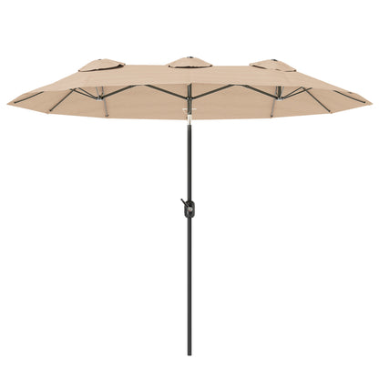 Double Tilt Garden Umbrella with 45° Tilt, Crank, and 3 Air Vents, Steel and Polyester Outdoor Umbrella, 295x152x222 cm, Coffee