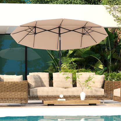 Double Tilt Garden Umbrella with 45° Tilt, Crank, and 3 Air Vents, Steel and Polyester Outdoor Umbrella, 295x152x222 cm, Coffee