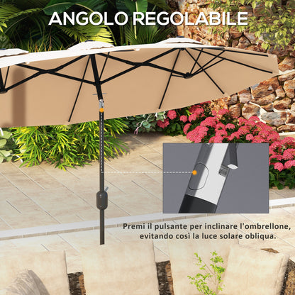Double Tilt Garden Umbrella with 45° Tilt, Crank, and 3 Air Vents, Steel and Polyester Outdoor Umbrella, 295x152x222 cm, Coffee