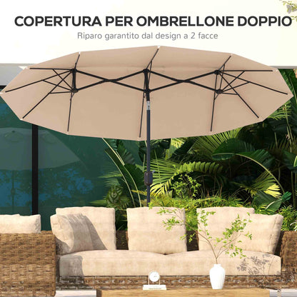 Double Tilt Garden Umbrella with 45° Tilt, Crank, and 3 Air Vents, Steel and Polyester Outdoor Umbrella, 295x152x222 cm, Coffee