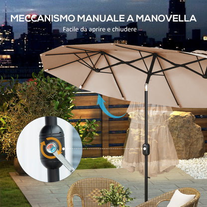 Double Tilt Garden Umbrella with 45° Tilt, Crank, and 3 Air Vents, Steel and Polyester Outdoor Umbrella, 295x152x222 cm, Coffee
