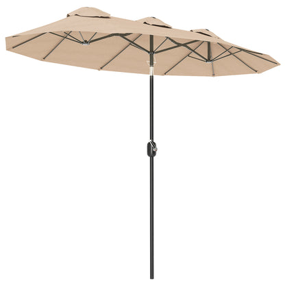 Double Tilt Garden Umbrella with 45° Tilt, Crank, and 3 Air Vents, Steel and Polyester Outdoor Umbrella, 295x152x222 cm, Coffee