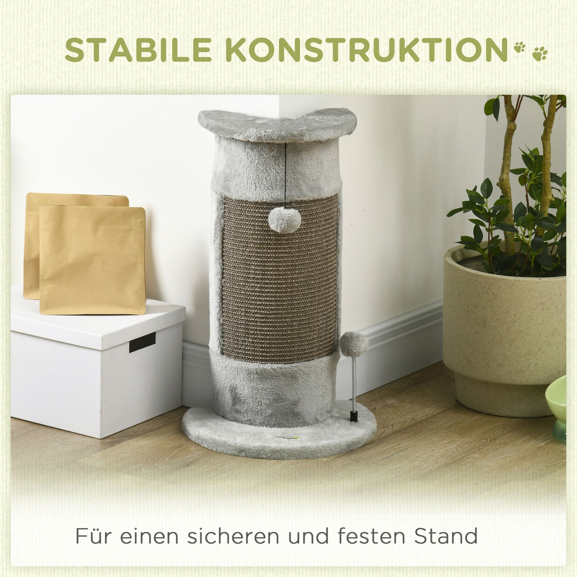 Corner Scratching Post, 58cm Sisal Scratching Pole, Cat Tree for Cats, Small Cat Scratching Post with Scratching Ball, Cat Furniture for Indoor, Gray