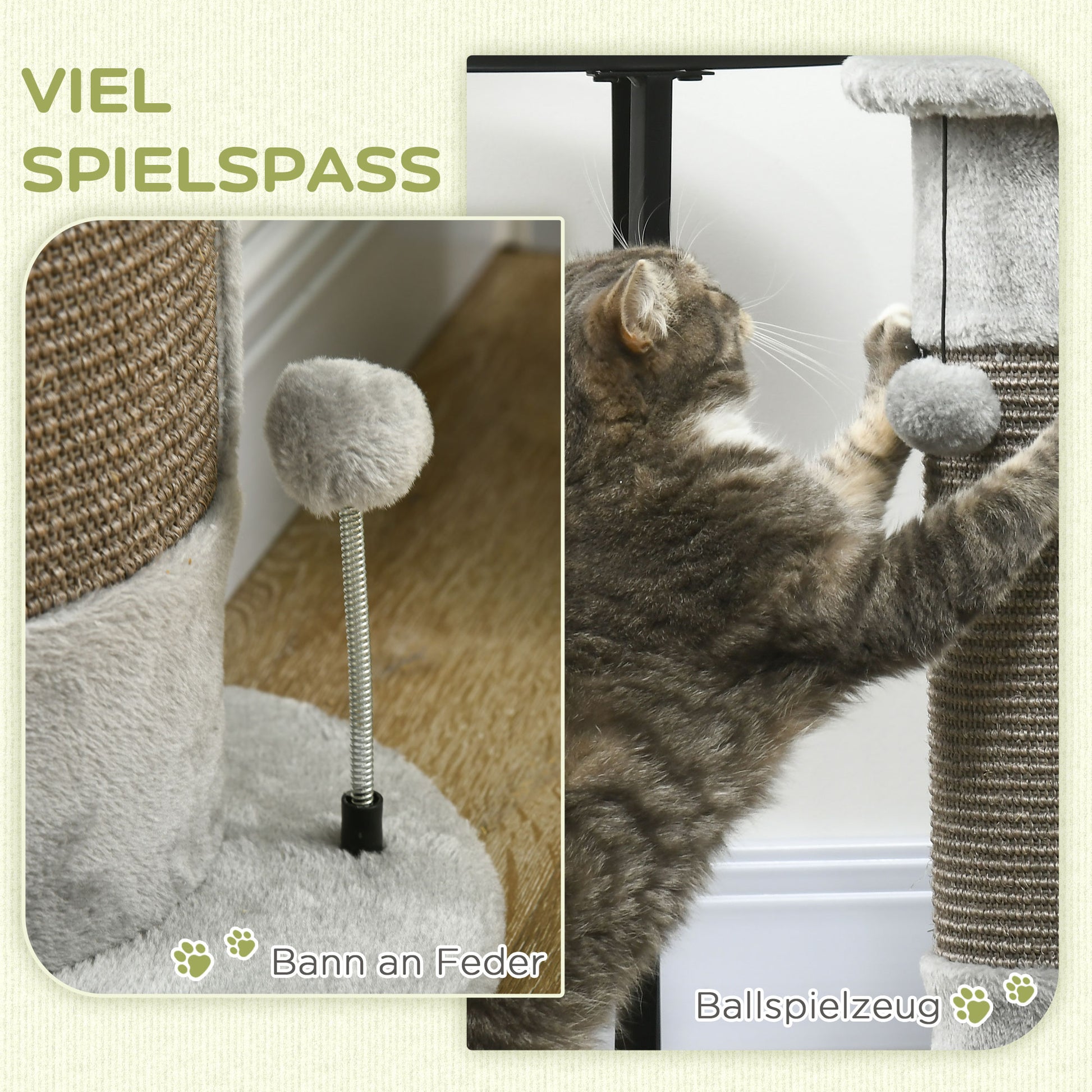 Corner Scratching Post, 58cm Sisal Scratching Pole, Cat Tree for Cats, Small Cat Scratching Post with Scratching Ball, Cat Furniture for Indoor, Gray