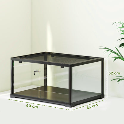 Glass Reptile Terrarium, Escape-Proof Sliding Door with Dual Lock, Black – 60 x 45 x 32 cm (86.3 L)
