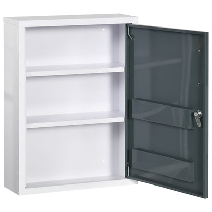 Wall-mounted Medicine Cabinet Medicine Cabinet with 2 Shelves 3 Levels Lockable Door 2 Keys Steel 40 x 15 x 53.5 cm White and Gray