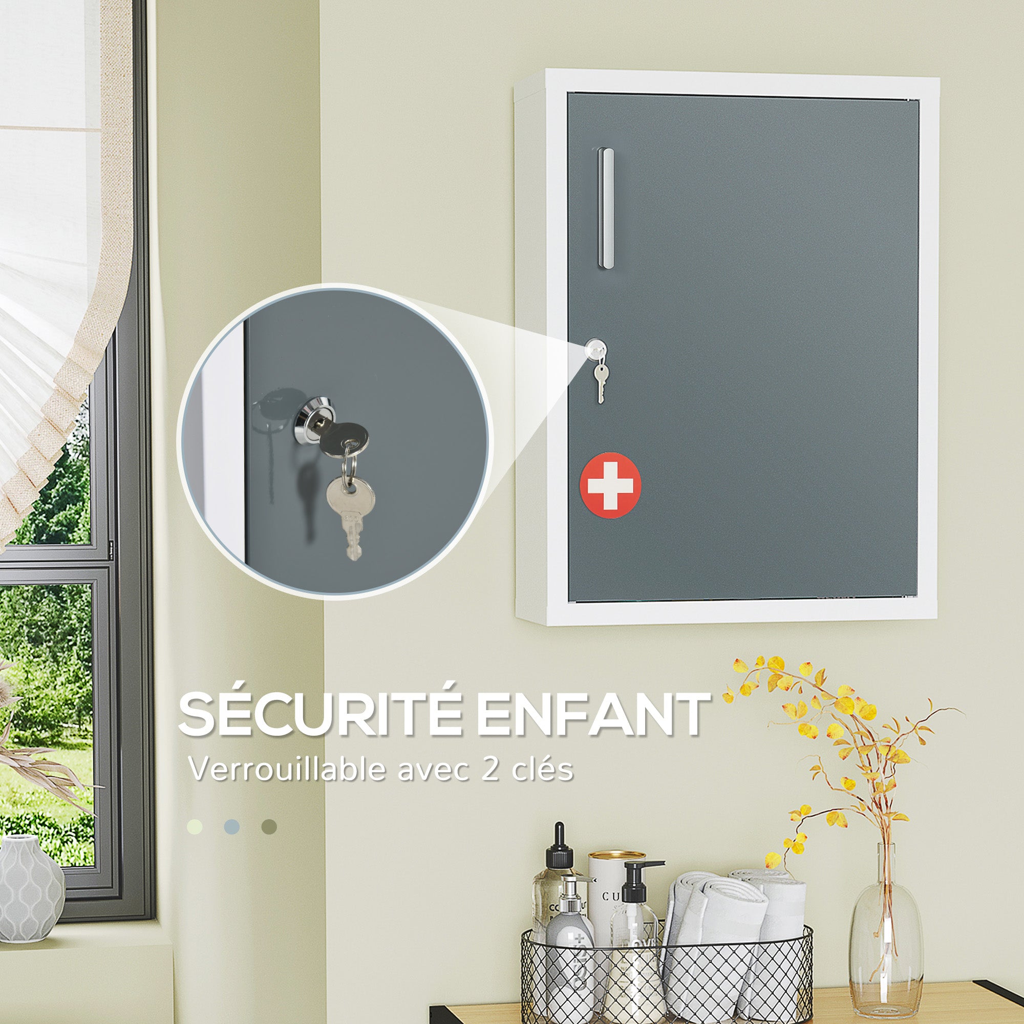 Wall-mounted Medicine Cabinet Medicine Cabinet with 2 Shelves 3 Levels Lockable Door 2 Keys Steel 40 x 15 x 53.5 cm White and Gray