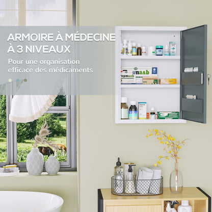 Wall-mounted Medicine Cabinet Medicine Cabinet with 2 Shelves 3 Levels Lockable Door 2 Keys Steel 40 x 15 x 53.5 cm White and Gray