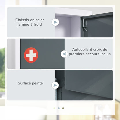 Wall-mounted Medicine Cabinet Medicine Cabinet with 2 Shelves 3 Levels Lockable Door 2 Keys Steel 40 x 15 x 53.5 cm White and Gray