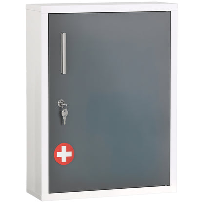 Wall-mounted Medicine Cabinet Medicine Cabinet with 2 Shelves 3 Levels Lockable Door 2 Keys Steel 40 x 15 x 53.5 cm White and Gray