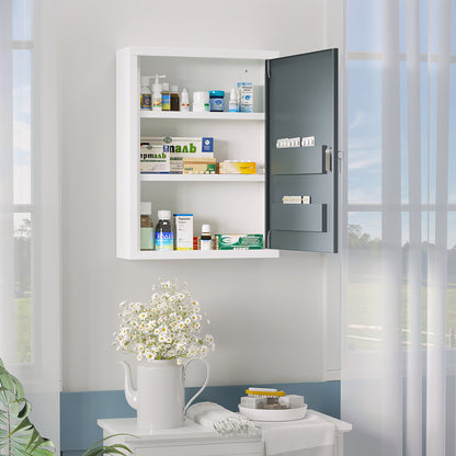 Wall-mounted Medicine Cabinet Medicine Cabinet with 2 Shelves 3 Levels Lockable Door 2 Keys Steel 40 x 15 x 53.5 cm White and Gray