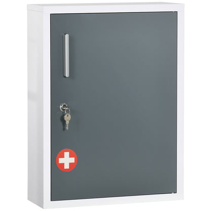 Wall-mounted Medicine Cabinet Medicine Cabinet with 2 Shelves 3 Levels Lockable Door 2 Keys Steel 40 x 15 x 53.5 cm White and Gray