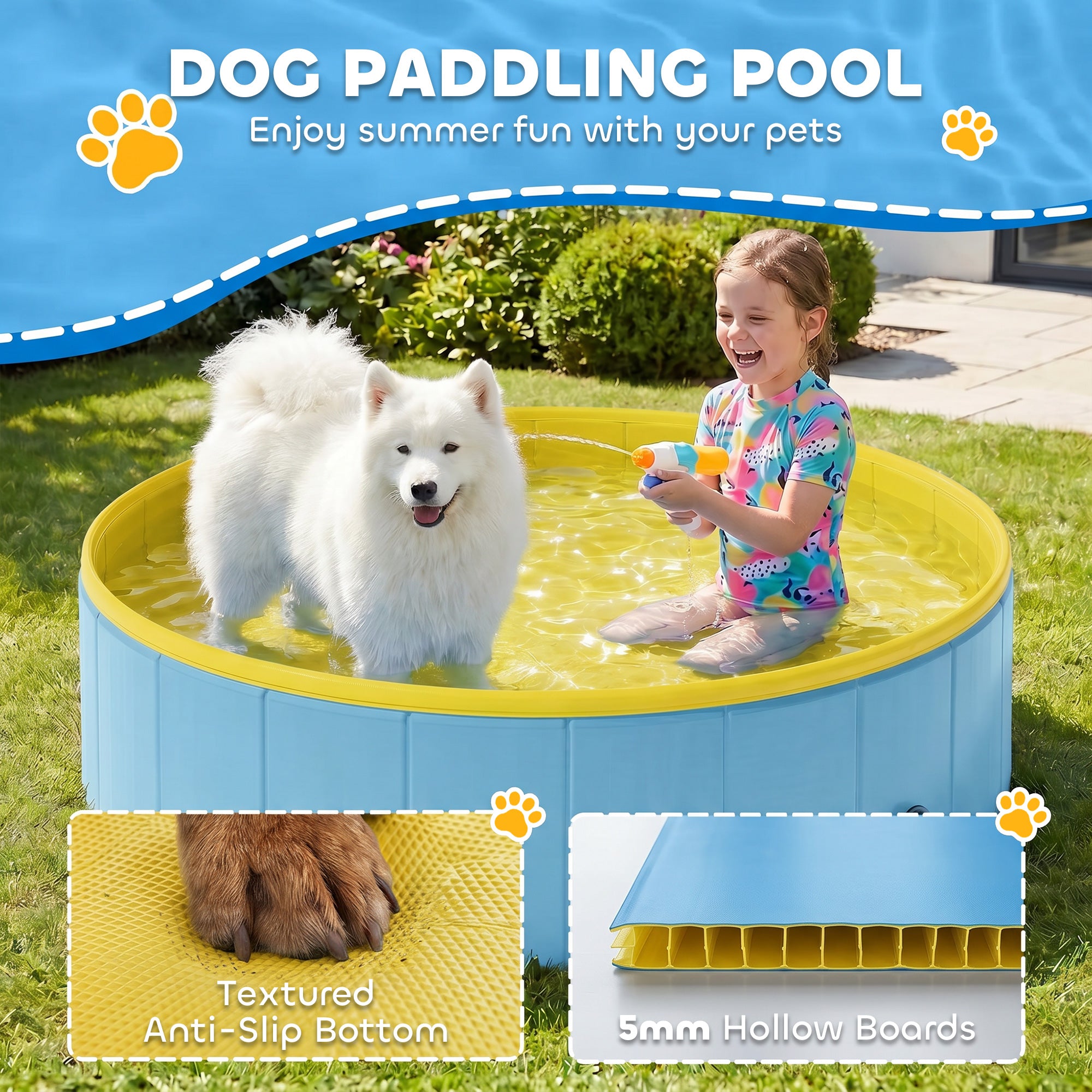 Foldable Dog Pool for Medium & Large Dogs, 120 x 30 cm (47 x 12 in) – Non-Slip Portable Pet Paddling Pool – Blue