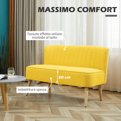 Armless 2-Seater Fabric Sofa with Decorative Stitching — Padded, Space-Saving Modern Sofa with Rubberwood Legs, 46.1 x 22.2 x 30.3 in, Yellow