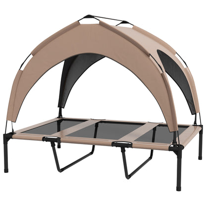 Elevated Dog Bed with Canopy Large Dog Bed with Steel Frame and Carrying Bag for Indoor and Outdoor 106x76x94 cm Brown