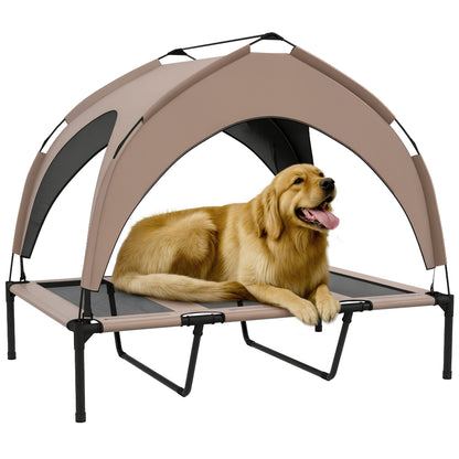 Elevated Dog Bed with Canopy Large Dog Bed with Steel Frame and Carrying Bag for Indoor and Outdoor 106x76x94 cm Brown