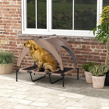 Elevated Dog Bed with Canopy Large Dog Bed with Steel Frame and Carrying Bag for Indoor and Outdoor 106x76x94 cm Brown