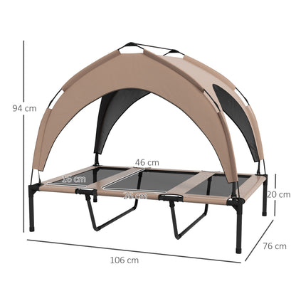 Elevated Dog Bed with Canopy Large Dog Bed with Steel Frame and Carrying Bag for Indoor and Outdoor 106x76x94 cm Brown