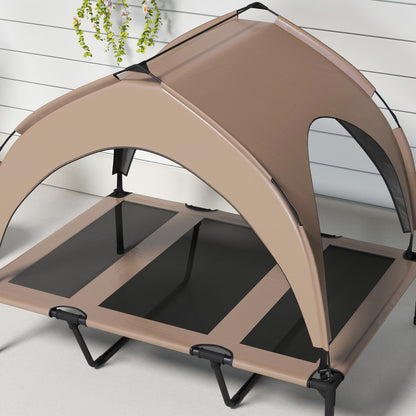 Elevated Dog Bed with Canopy Large Dog Bed with Steel Frame and Carrying Bag for Indoor and Outdoor 106x76x94 cm Brown