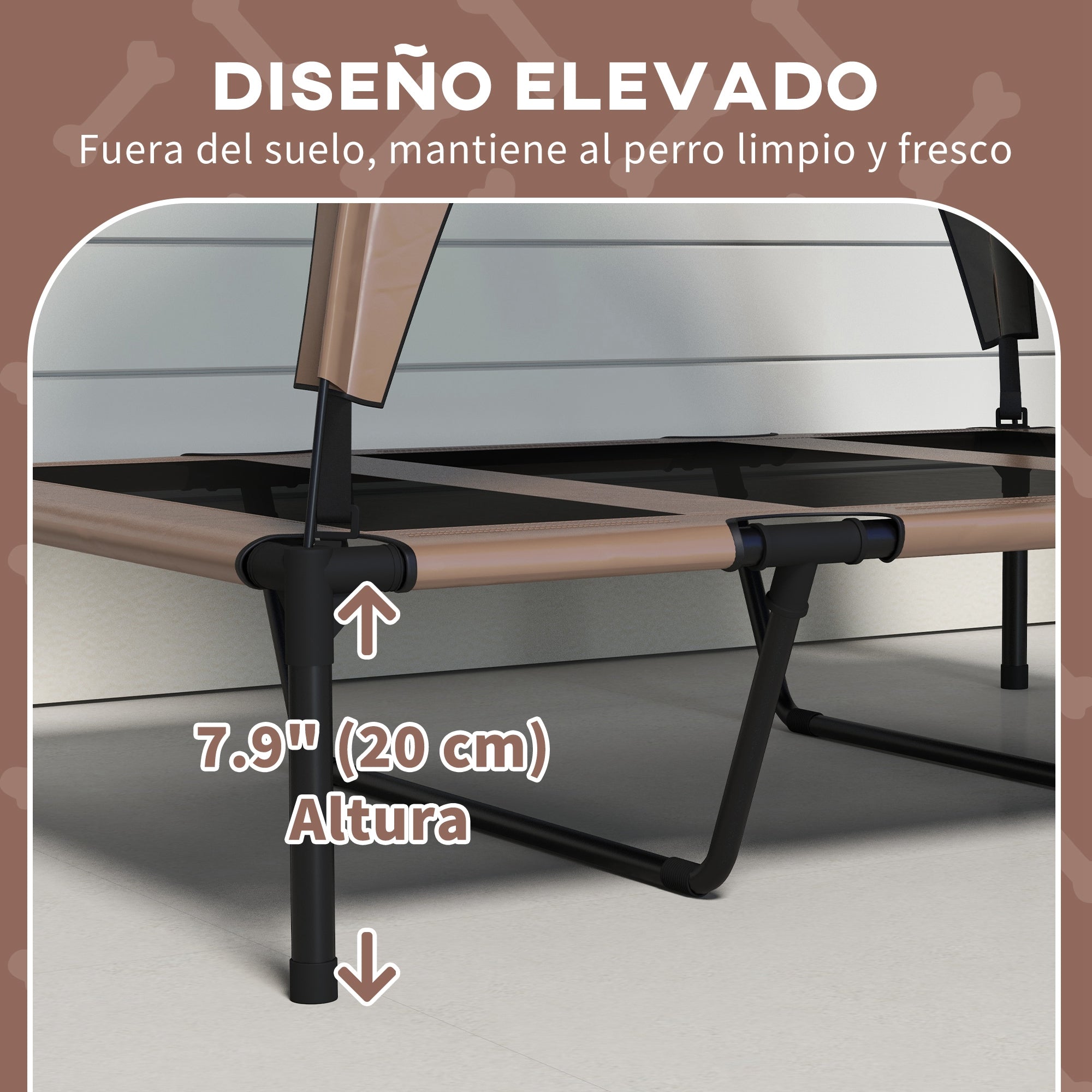 Elevated Dog Bed with Canopy Large Dog Bed with Steel Frame and Carrying Bag for Indoor and Outdoor 106x76x94 cm Brown