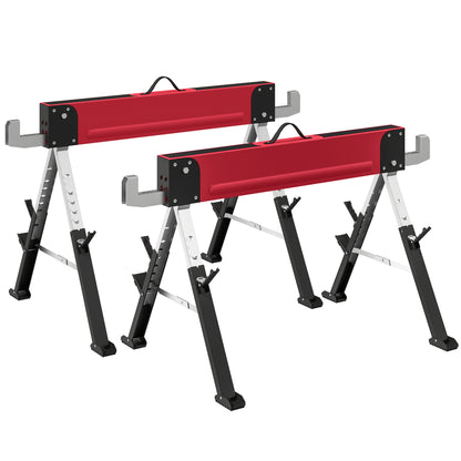2-Pack Folding Sawhorses — Heavy-Duty Metal Work Stands, 1,160 kg Pair Capacity, 7-Position Height (64–81 cm), Red