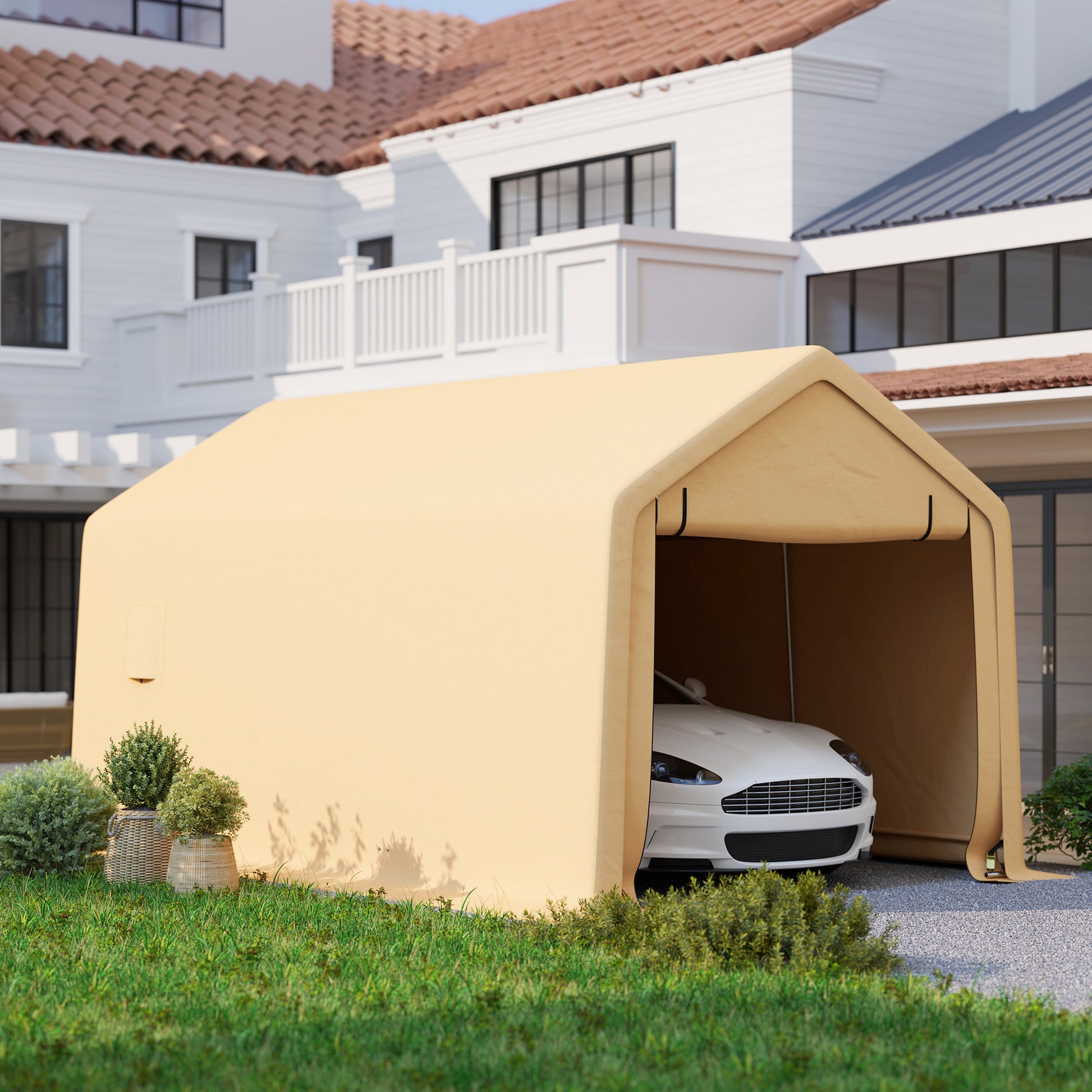 Carport Garage Tent 3 x 5.2m, Outdoor Car Shelter, Storage Tent with Removable Roll-up Door, Carport for Car, Truck, Boat, Yellow