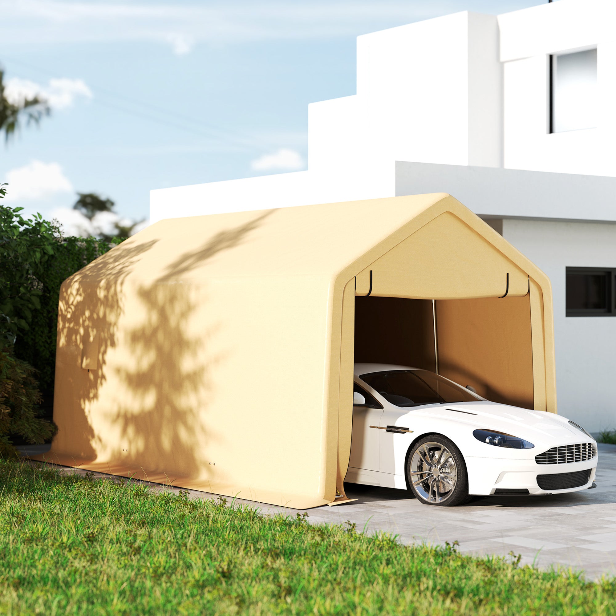 Carport Garage Tent 3 x 5.2m, Outdoor Car Shelter, Storage Tent with Removable Roll-up Door, Carport for Car, Truck, Boat, Yellow
