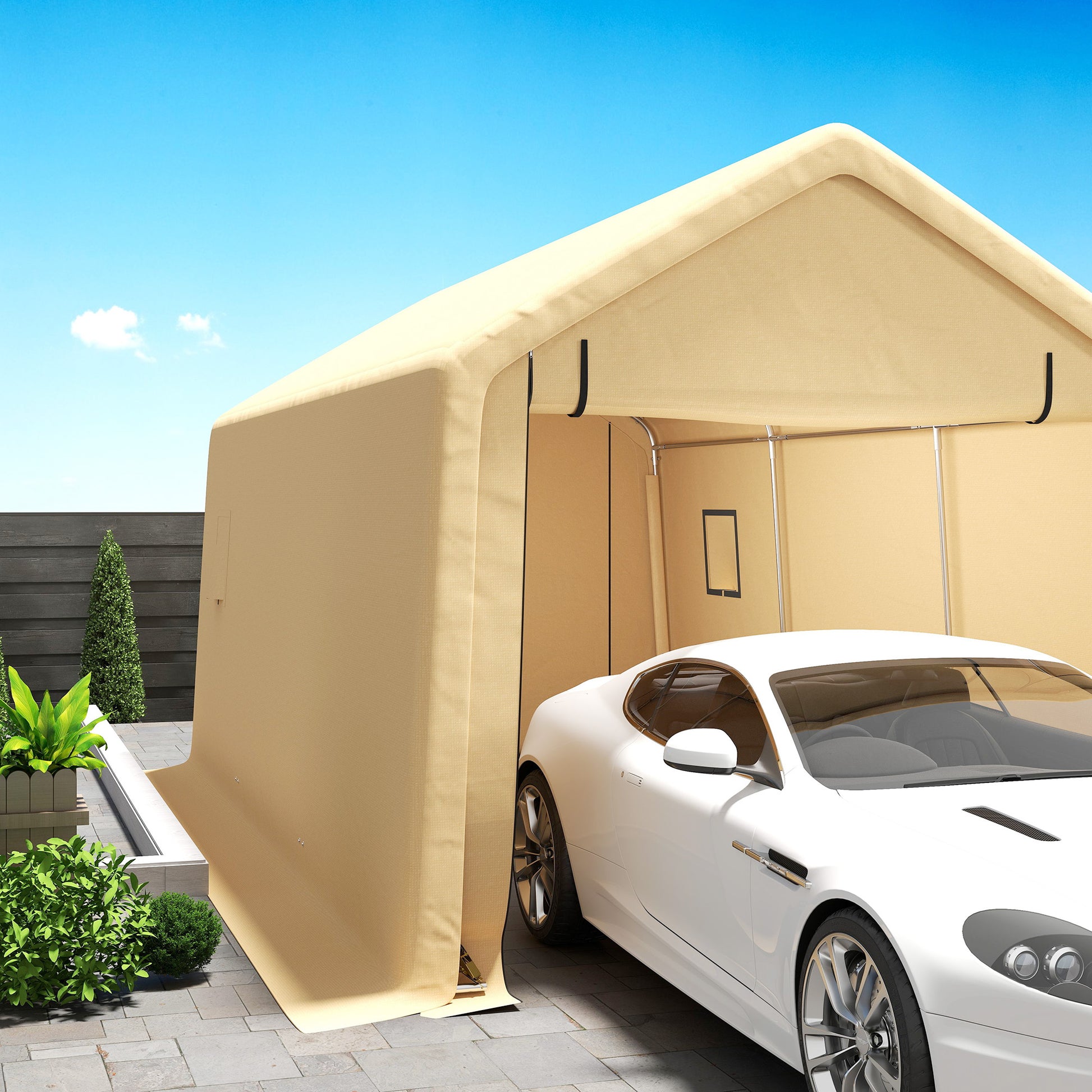 Carport Garage Tent 3 x 5.2m, Outdoor Car Shelter, Storage Tent with Removable Roll-up Door, Carport for Car, Truck, Boat, Yellow