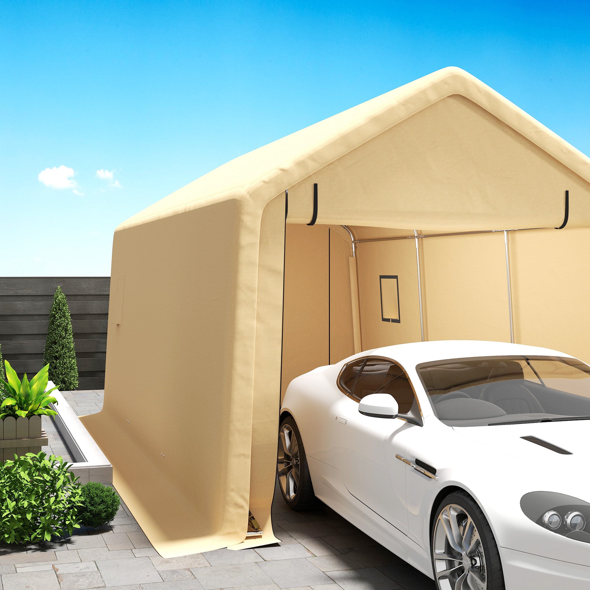 Carport Garage Tent 3 x 5.2m, Outdoor Car Shelter, Storage Tent with Removable Roll-up Door, Carport for Car, Truck, Boat, Yellow