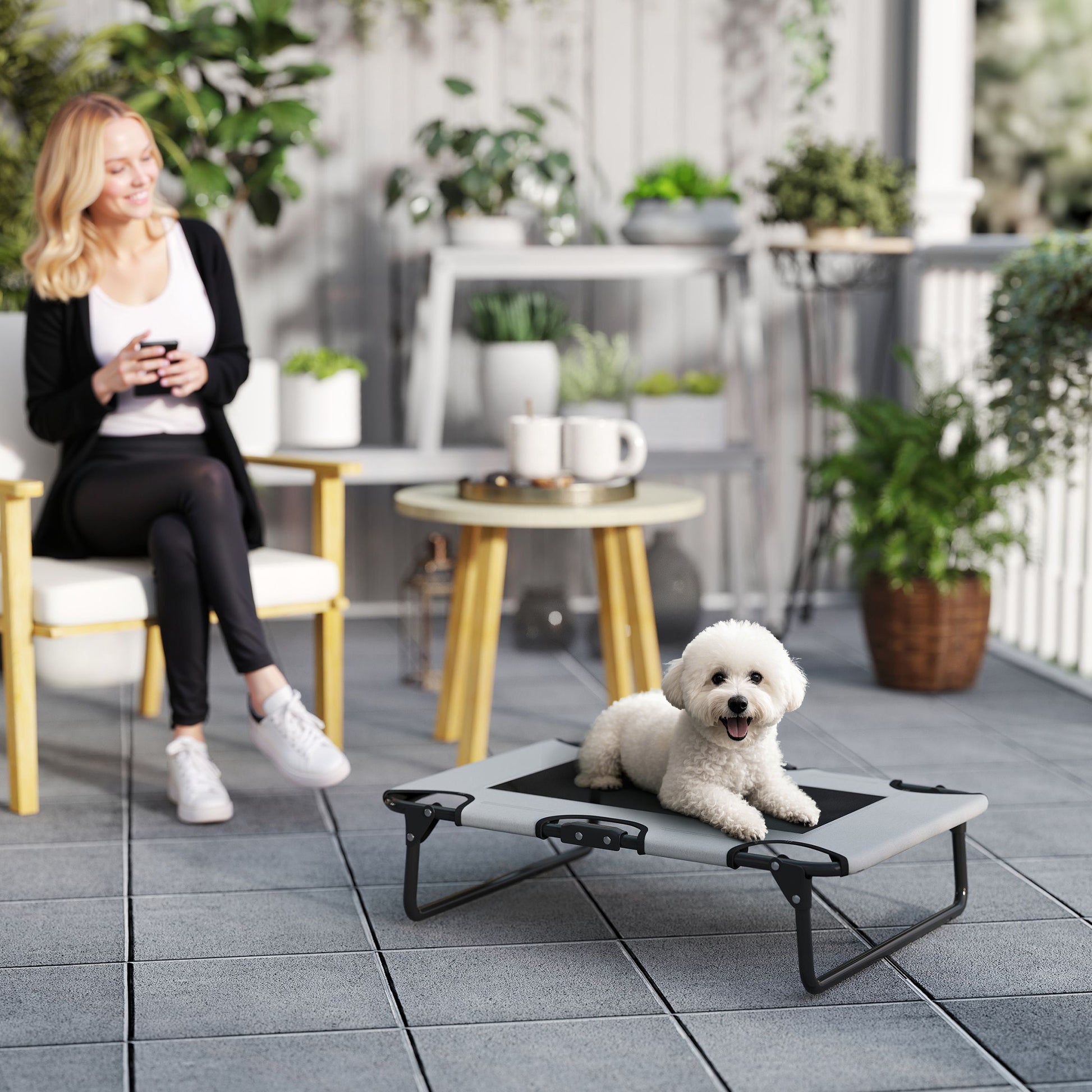 Elevated Foldable Dog Bed Pet Bed, Outdoor Dog Lounger with Mesh Design, Breathable, for Small and Medium Dogs Light Gray Oxford 75 x 51 x 18 cm