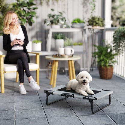 Elevated Foldable Dog Bed Pet Bed, Outdoor Dog Lounger with Mesh Design, Breathable, for Small and Medium Dogs Light Gray Oxford 75 x 51 x 18 cm